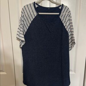 SOLD Navy and White Striped Women's Top